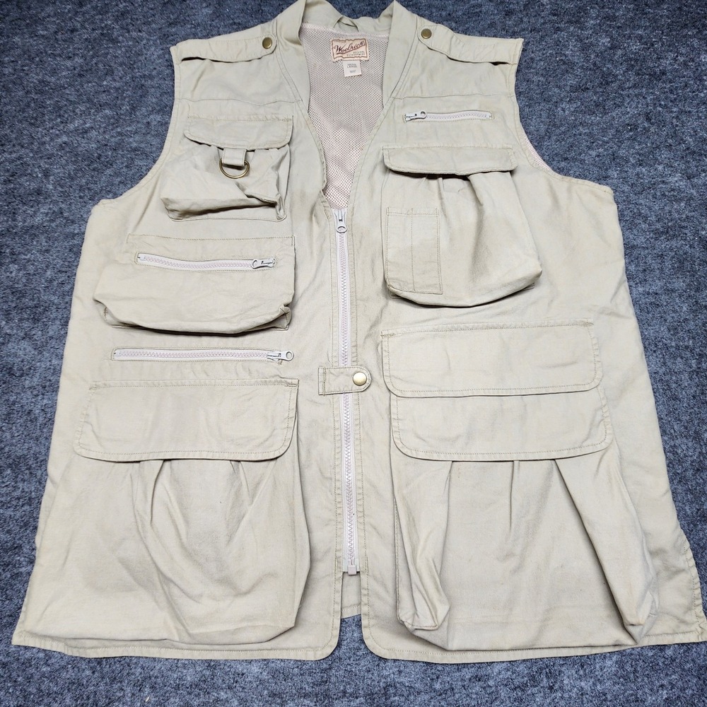 Woolrich Vintage Fly Fishing Photography Travel Multi Pocket Safari Vest Large